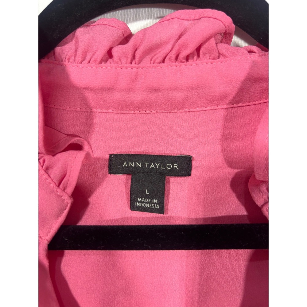 Feminine Ruffle Career Ann Taylor Button Front Blouse Women Large Pink - Picture 4 of 7